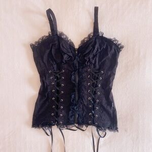 Tripp NYC Black Skull Lace Embroidered Corset Top